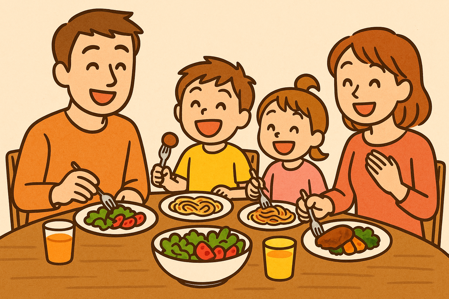 家族で食事のイラスト